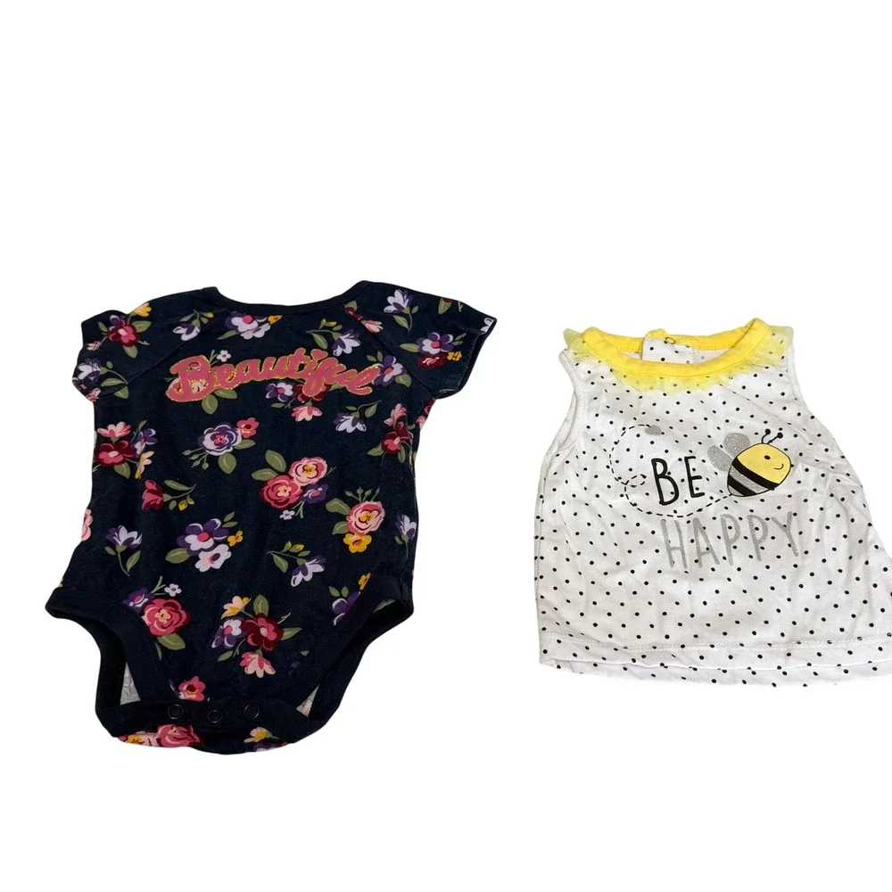 Garanimals DDG Darlings Baby Girl 6-9M Floral Bodysuit Bee Polka Dot Top Lot 2pc